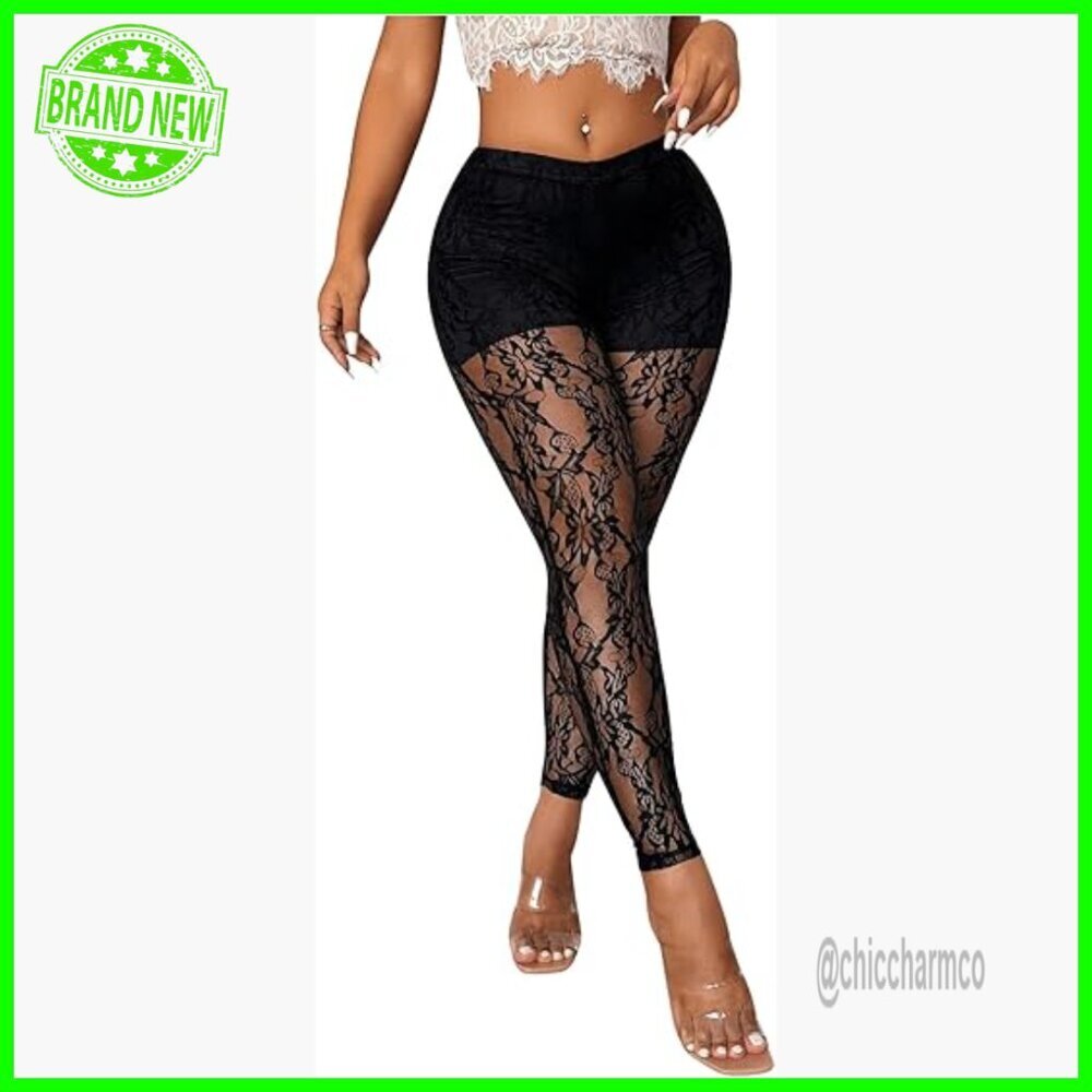 Sheer Mesh Leggings Low Waist Slim Fit Lace Stretchy Workout Pants